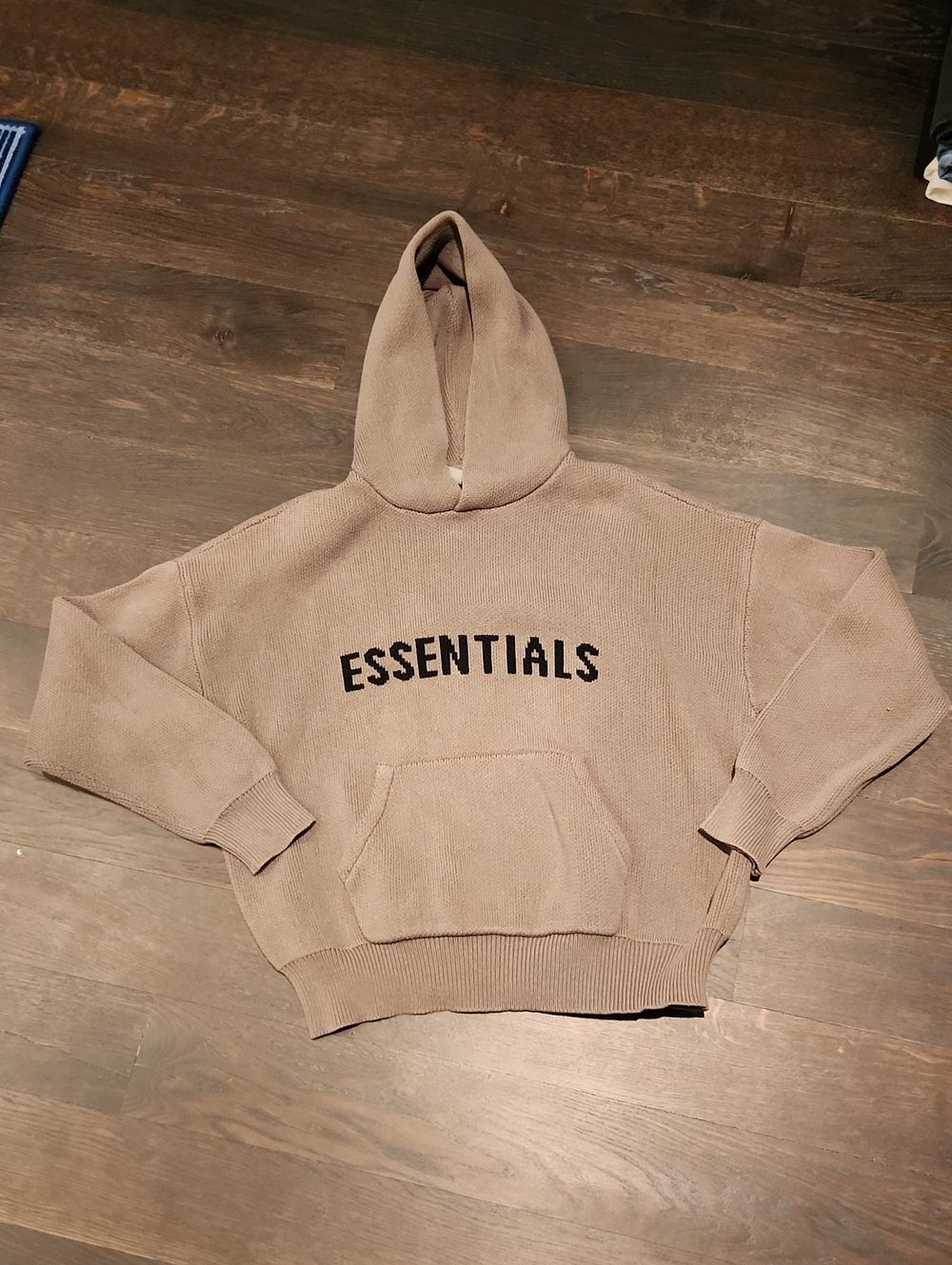 Essentials Taupe Knit Hoodie with Black ESSENTIALS Logo